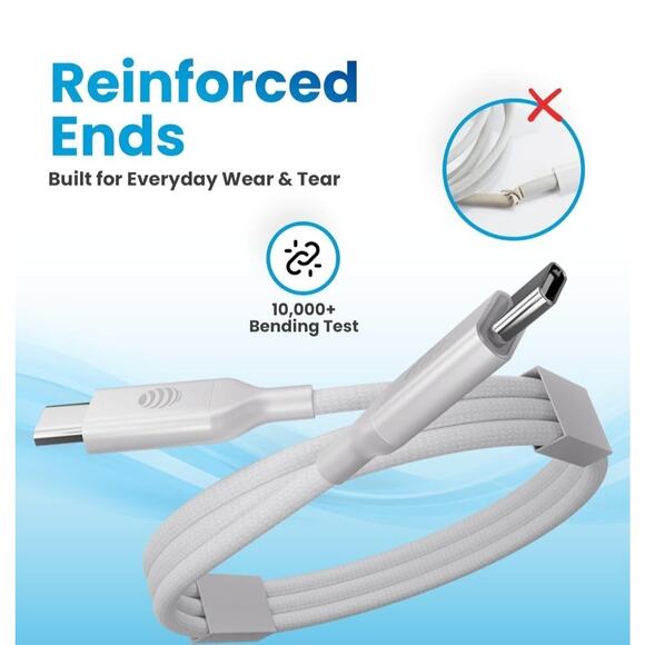 AT&T 6ft USB-C to USB-C Cable Fast Charging Data Transfer Safe Tangle Free White - Picture 8 of 8